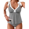 image:imageAleumdr Women Two Piece Tankini Set Printed Tie Knot V Neck Ruffle SwimwearBlack