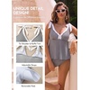 image:imageAleumdr Women Two Piece Tankini Set Printed Tie Knot V Neck Ruffle SwimwearBlack