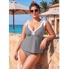 image:imageAleumdr Women Two Piece Tankini Set Printed Tie Knot V Neck Ruffle SwimwearBlack