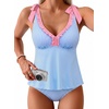 image:imageAleumdr Women Two Piece Tankini Set Printed Tie Knot V Neck Ruffle SwimwearBlue
