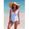 image:imageAleumdr Women Two Piece Tankini Set Printed Tie Knot V Neck Ruffle SwimwearBlue