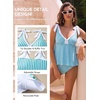 image:imageAleumdr Women Two Piece Tankini Set Printed Tie Knot V Neck Ruffle SwimwearBlue Green