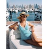 image:imageAleumdr Women Two Piece Tankini Set Printed Tie Knot V Neck Ruffle SwimwearBlue Green