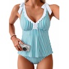 image:imageAleumdr Women Two Piece Tankini Set Printed Tie Knot V Neck Ruffle SwimwearBlue Green