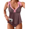 image:imageAleumdr Women Two Piece Tankini Set Printed Tie Knot V Neck Ruffle SwimwearBrown