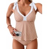 image:imageAleumdr Women Two Piece Tankini Set Printed Tie Knot V Neck Ruffle SwimwearBrown Plaid