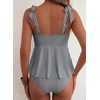 image:imageAleumdr Women Two Piece Tankini Swimsuit Tie Shoulder Striped 2026 SwimwearBlack