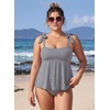 image:imageAleumdr Women Two Piece Tankini Swimsuit Tie Shoulder Striped 2026 SwimwearBlack