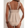 image:imageAleumdr Women Two Piece Tankini Swimsuit Tie Shoulder Striped 2026 SwimwearKhaki