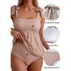 image:imageAleumdr Women Two Piece Tankini Swimsuit Tie Shoulder Striped 2026 SwimwearKhaki