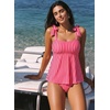 image:imageAleumdr Women Two Piece Tankini Swimsuit Tie Shoulder Striped 2026 SwimwearPink Red