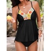 image:imageAleumdr Womens 2 Piece Tankini Set Embroidered Floral V Neck 2026 SwimwearBlack