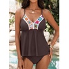 image:imageAleumdr Womens 2 Piece Tankini Set Embroidered Floral V Neck 2026 SwimwearBrown