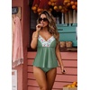 image:imageAleumdr Womens 2 Piece Tankini Set Embroidered Floral V Neck 2026 SwimwearGreen