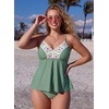 image:imageAleumdr Womens 2 Piece Tankini Set Embroidered Floral V Neck 2026 SwimwearGreen