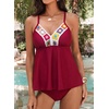 image:imageAleumdr Womens 2 Piece Tankini Set Embroidered Floral V Neck 2026 SwimwearRed