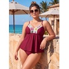 image:imageAleumdr Womens 2 Piece Tankini Set Embroidered Floral V Neck 2026 SwimwearRed