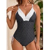 image:imageAleumdr Womens One Piece Swimsuit Striped Printed V Neck Ruffle Ruched SwimwearBlack