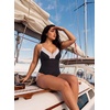image:imageAleumdr Womens One Piece Swimsuit Striped Printed V Neck Ruffle Ruched SwimwearBlack