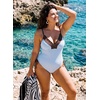 image:imageAleumdr Womens One Piece Swimsuit Striped Printed V Neck Ruffle Ruched SwimwearBlue