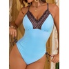 image:imageAleumdr Womens One Piece Swimsuit Striped Printed V Neck Ruffle Ruched SwimwearBlue