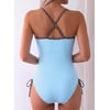 image:imageAleumdr Womens One Piece Swimsuit Striped Printed V Neck Ruffle Ruched SwimwearBlue