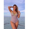 image:imageAleumdr Womens One Piece Swimsuit Striped Printed V Neck Ruffle Ruched SwimwearKhaki