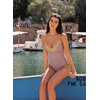 image:imageAleumdr Womens One Piece Swimsuit Striped Printed V Neck Ruffle Ruched SwimwearKhaki