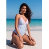 image:imageAleumdr Womens One Piece Swimsuit Striped Printed V Neck Ruffle Ruched SwimwearPink