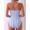 image:imageAleumdr Womens One Piece Swimsuit Striped Printed V Neck Ruffle Ruched SwimwearPink