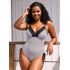 image:imageAleumdr Womens One Piece Swimsuit Striped Printed V Neck Ruffle Ruched SwimwearWhite