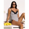 image:imageAleumdr Womens One Piece Swimsuit Striped Printed V Neck Ruffle Ruched SwimwearWhite
