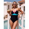 image:imageAleumdr Womens One Piece Swimsuit V Neck Striped Tummy Control SwimwearBlack