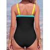 image:imageAleumdr Womens One Piece Swimsuit V Neck Striped Tummy Control SwimwearBlack