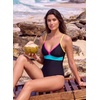 image:imageAleumdr Womens One Piece Swimsuit V Neck Striped Tummy Control SwimwearBlack