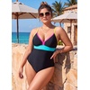 image:imageAleumdr Womens One Piece Swimsuit V Neck Striped Tummy Control SwimwearBlack