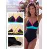 image:imageAleumdr Womens One Piece Swimsuit V Neck Striped Tummy Control SwimwearBlack