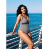 image:imageAleumdr Womens One Piece Swimsuit V Neck Striped Tummy Control SwimwearBlack Striped