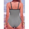 image:imageAleumdr Womens One Piece Swimsuit V Neck Striped Tummy Control SwimwearBlack Striped