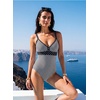 image:imageAleumdr Womens One Piece Swimsuit V Neck Striped Tummy Control SwimwearBlack Striped