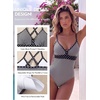 image:imageAleumdr Womens One Piece Swimsuit V Neck Striped Tummy Control SwimwearBlack Striped