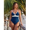 image:imageAleumdr Womens One Piece Swimsuit V Neck Striped Tummy Control SwimwearBlue