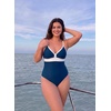 image:imageAleumdr Womens One Piece Swimsuit V Neck Striped Tummy Control SwimwearBlue