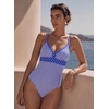 image:imageAleumdr Womens One Piece Swimsuit V Neck Striped Tummy Control SwimwearBlue Striped
