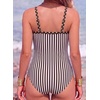 image:imageAleumdr Womens One Piece Swimsuit V Neck Striped Tummy Control SwimwearBrown