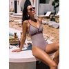 image:imageAleumdr Womens One Piece Swimsuit V Neck Striped Tummy Control SwimwearBrown