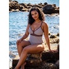 image:imageAleumdr Womens One Piece Swimsuit V Neck Striped Tummy Control SwimwearBrown
