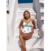 image:imageAleumdr Womens One Piece Swimsuit V Neck Striped Tummy Control SwimwearGreen
