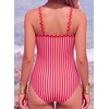 image:imageAleumdr Womens One Piece Swimsuit V Neck Striped Tummy Control SwimwearRed