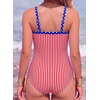 image:imageAleumdr Womens One Piece Swimsuit V Neck Striped Tummy Control SwimwearRed Blue